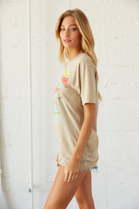 Side view of graphic tee.