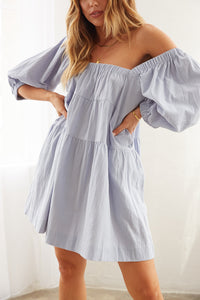 Front view of puff sleeve mini dress