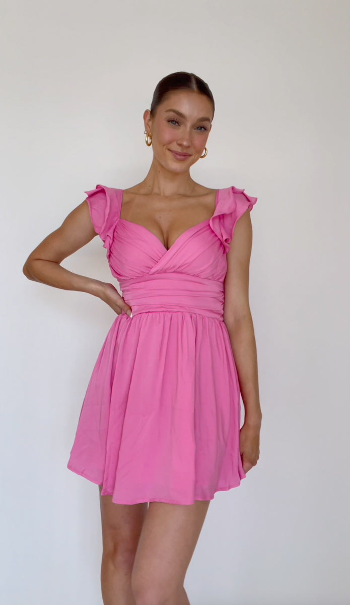 pink ruffle mini dress