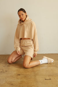 This short set has a cropped hoodie.