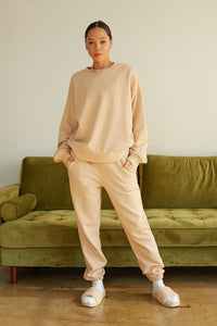 Tan oversized sweater.