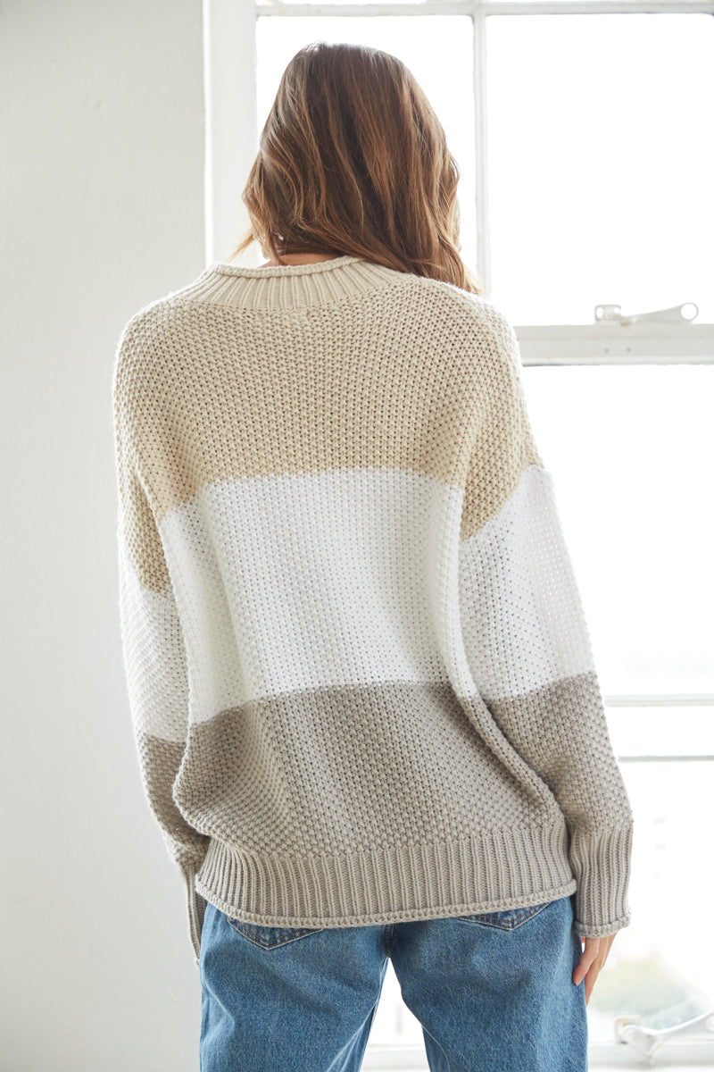 colorblock knit long sleeve sweater