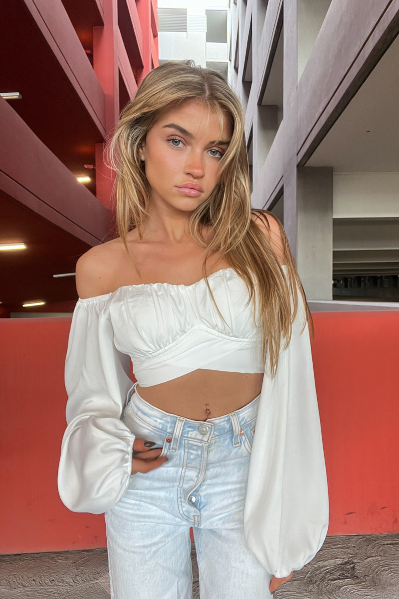 Shoulder Crop Tops White Off The Shoulder Bell Sleeve Top Sleeve