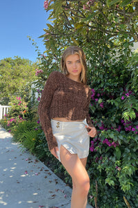 soft cropped sweater in the most perfect fall brown- wear with a leather skirt for going out on date night