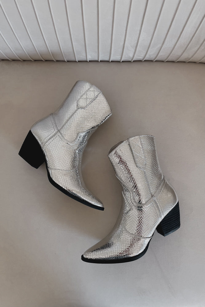 Silver Gold Snakeskin Boots Bambi Silver Snake Western Ankle Boot