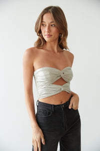 silver metallic twist tube top