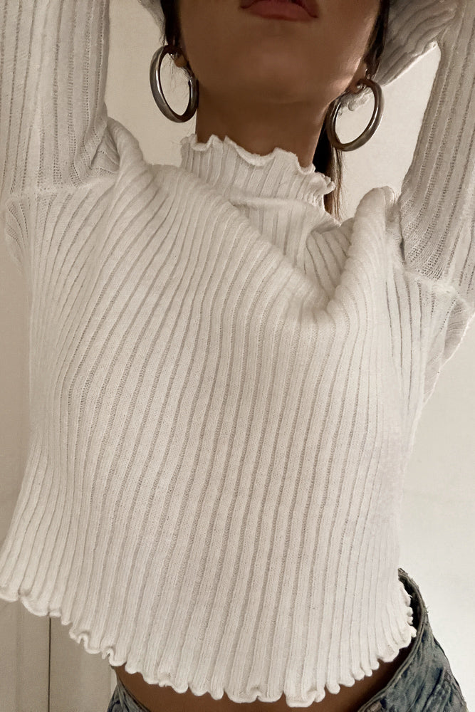 white mock neck top