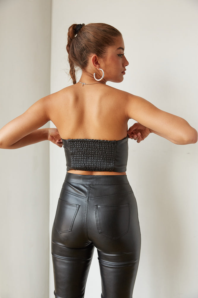 black bustier leather crop top - date night - full leather - gno