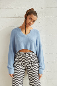 Blue cropped knit sweater