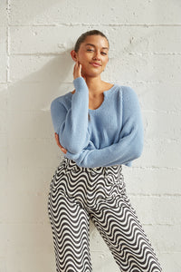 Blue knitted crop sweater top