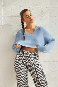 Blue crop knit sweater