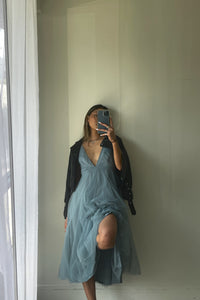 blue lace tulle midi dress