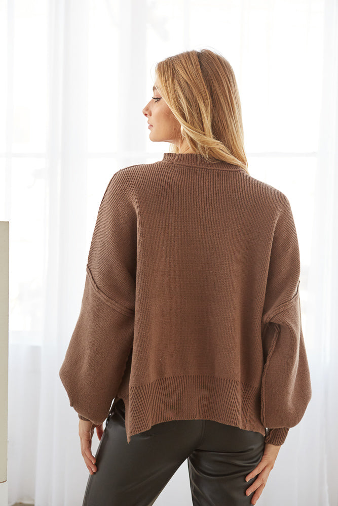 Brown crew neck knit sweater