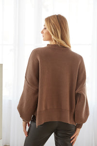 Brown crew neck knit sweater