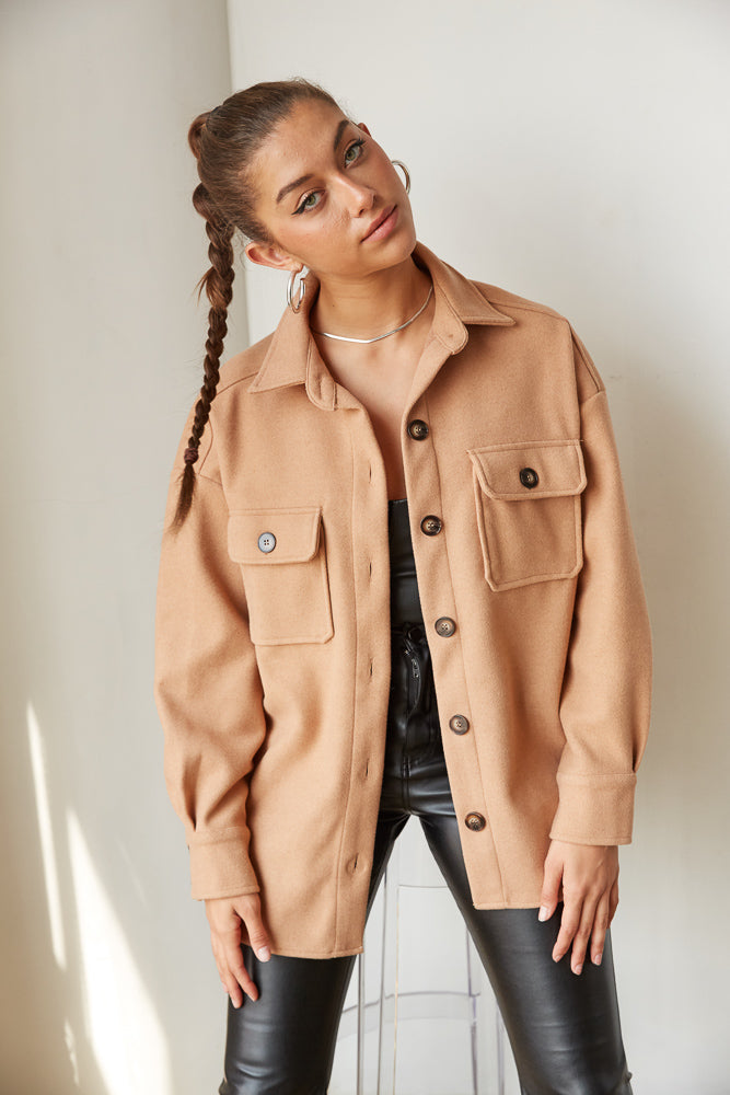 brown button up shacket