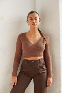 Fuzzy crop sweater - brown skims dupe sweater