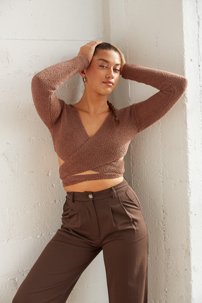 Brown fuzzy sweater top