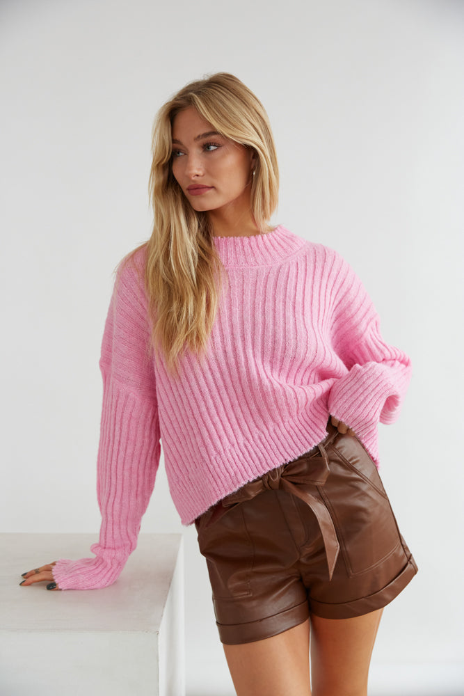 pink knit sweater top - back to school - university - college - high school - everyday sweater 
