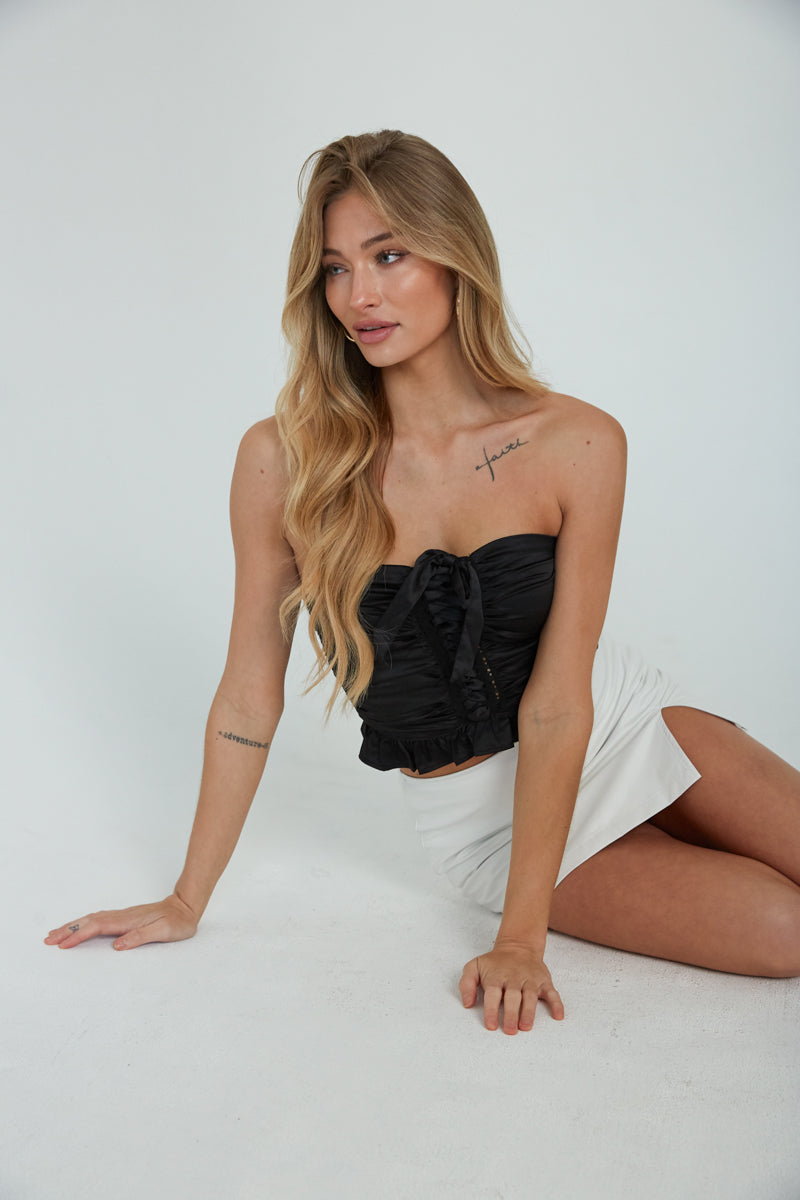 black lace up tube top