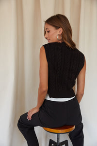 preppy black cropped knit top - sweater vest perfect for fall
