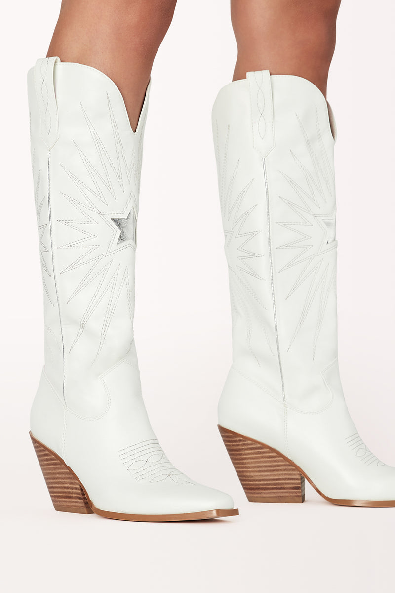 silver star white boots