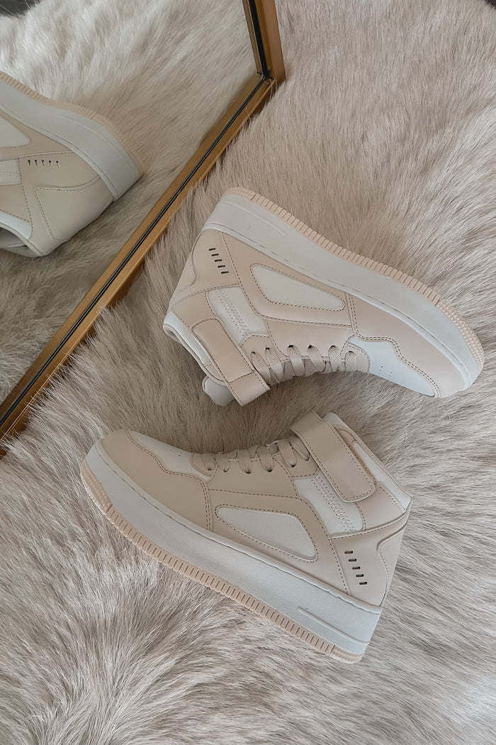 Cora High Top Sneakers in Beige & White, Beige / 5