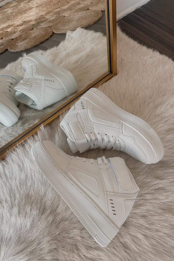 white high top sneakers - nike dupes - brandless sshoes - plain white sneakers
