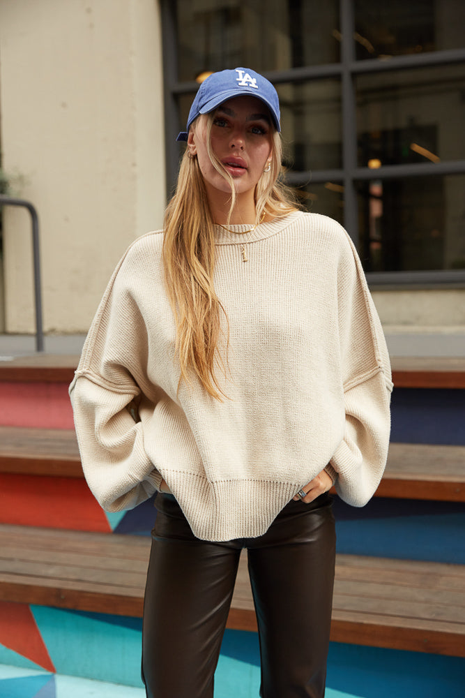 Cream ribbed oversized sweater