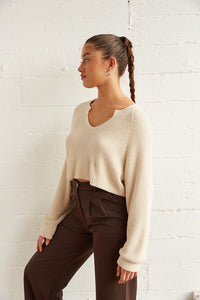 V neck ribbed sweater top
