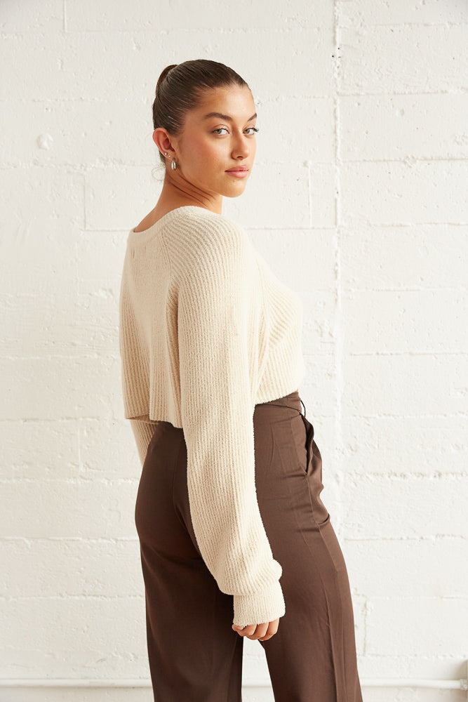 Cream crop knit sweater