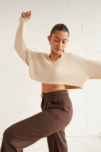 Ribbed v neck crop sweater