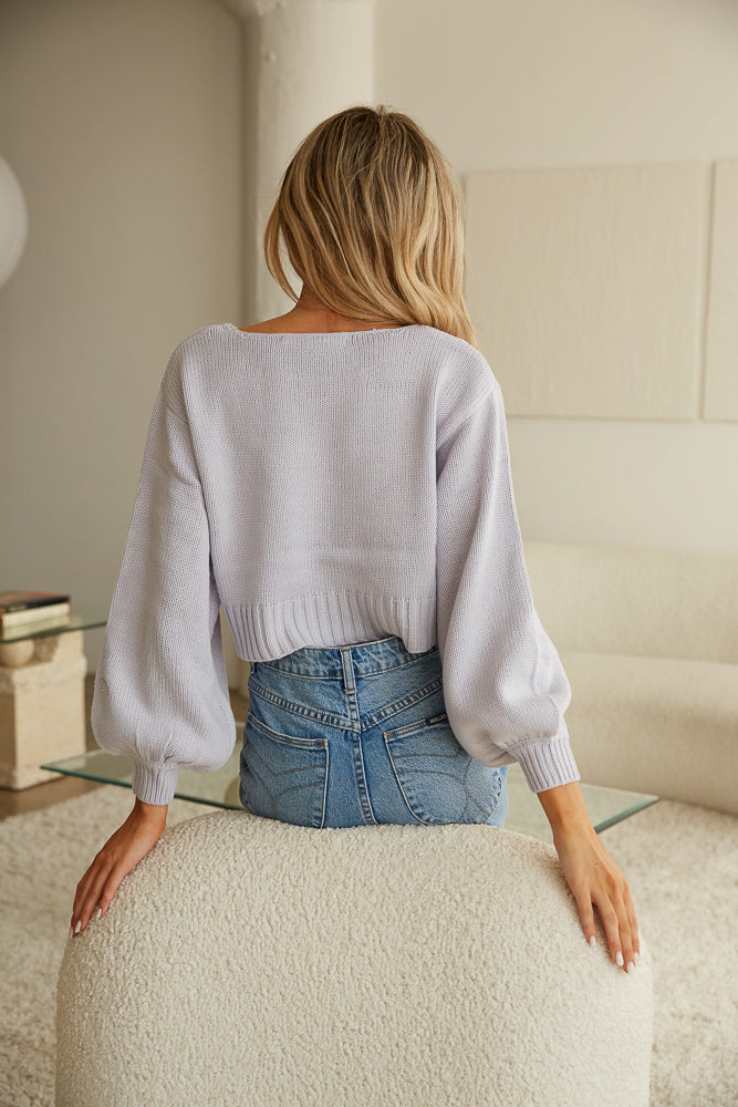 Back view of puff sleeve sweater