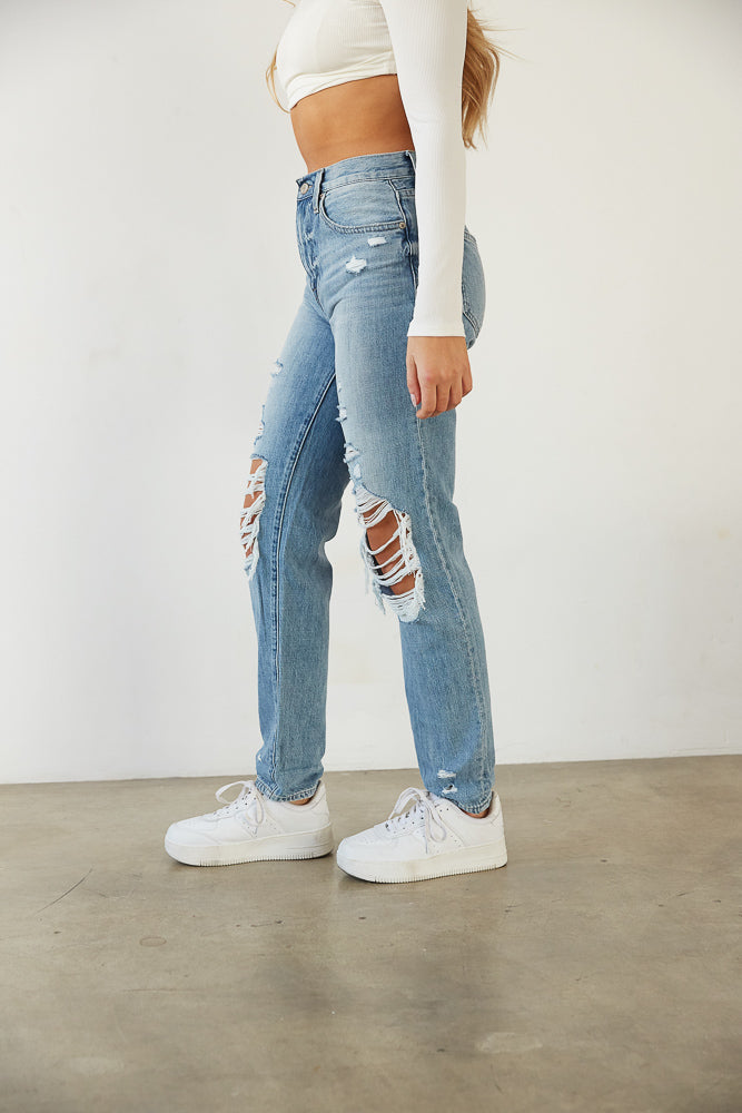 ripped straight leg jeans