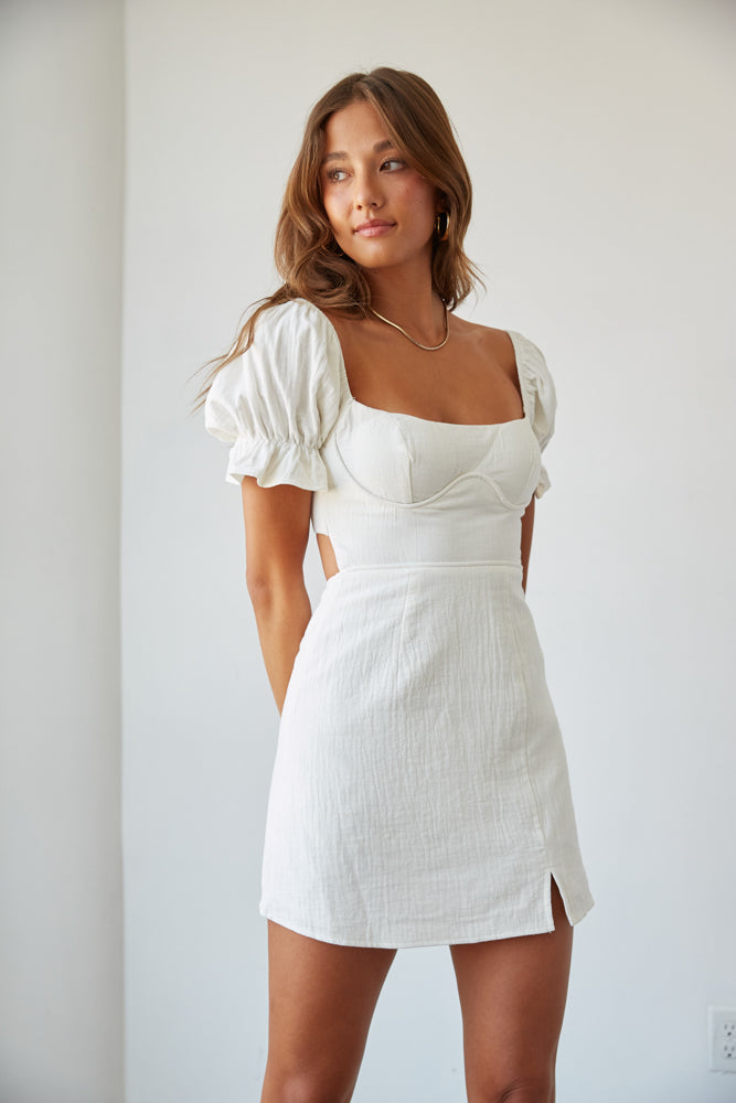 white dress for sorority recruitment - corset linen mini dress