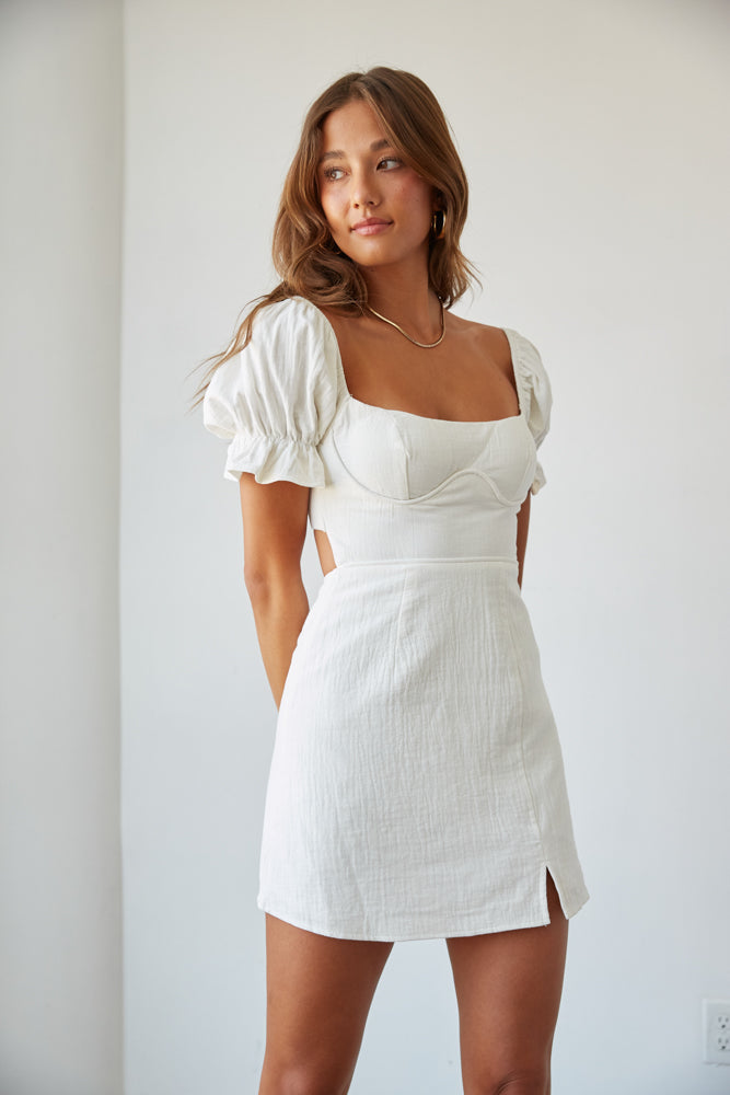 Drew Puff Sleeve Corset Linen Mini Dress Shop American Threads Black / M Drew Puff Sleeve Corset Linen Mini Dress Shop American Threads Black / M
