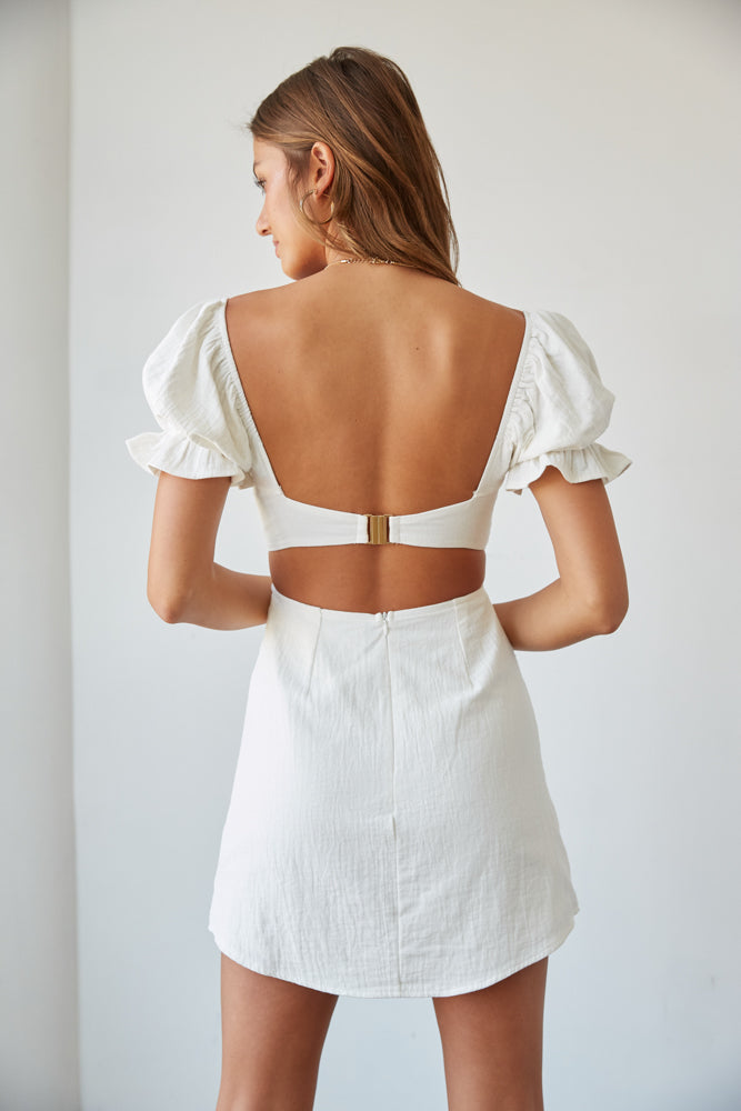 Drew Puff Sleeve Corset Linen Mini Dress • Shop American Threads White / S