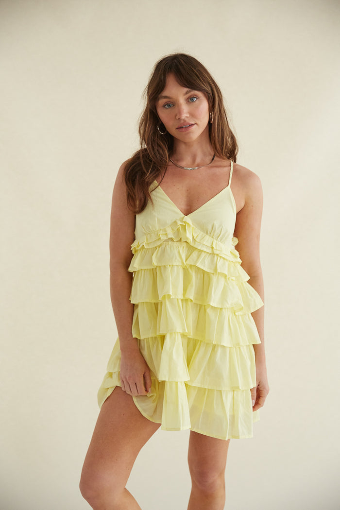 yellow tiered ruffle mini dress - spring dress inspo - 2023 easter dress