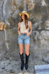 coastal cowgirl outfit inspo - stagecoach outfit ideas - distressed tank knit tank top