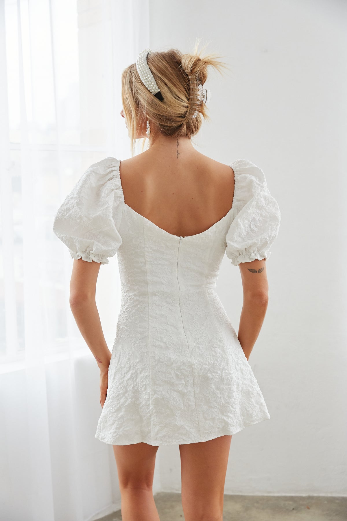 Lace White Bachelorette Party Dresses Emerson Puff Sleeve White