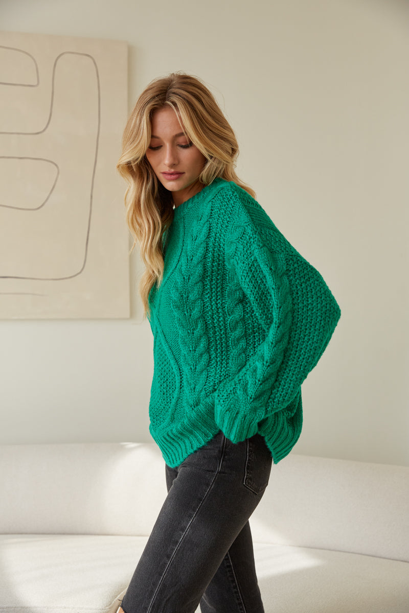 green oversized cable knit sweater - kelly green sweater - thick chunky sweater for winter 