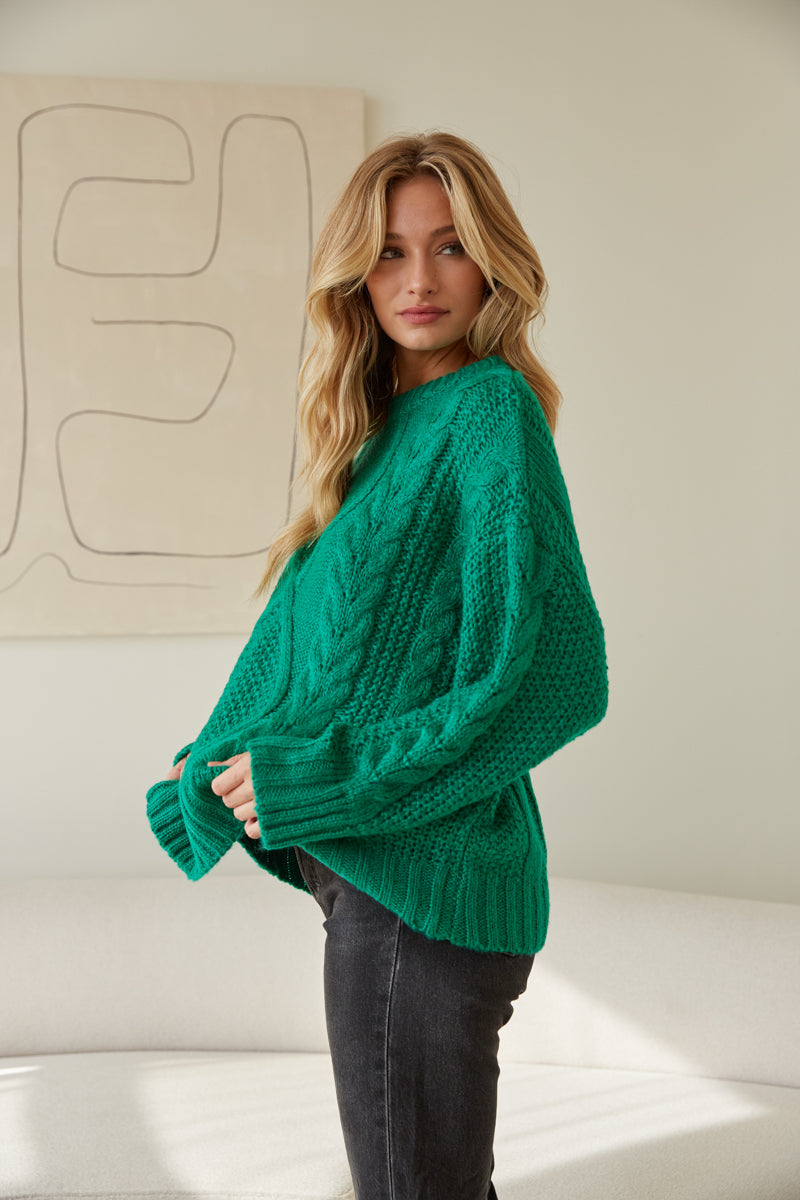 bright kelly green oversized sweater - chunky knit crewneck - cozy green sweater - fall fashion