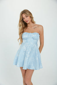 blue-image | baby blue corset mini dress - strapless jacquard