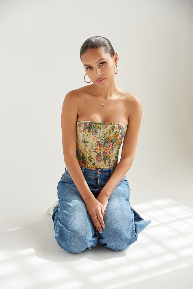 strapless floral corset top - tapestry corset top