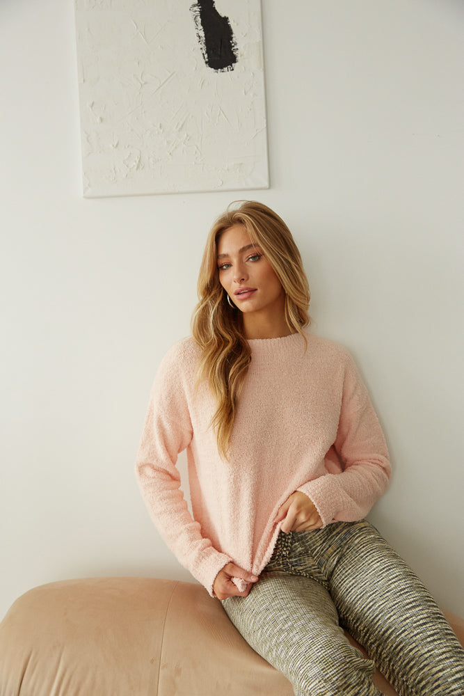 Peach fuzzy knit sweater