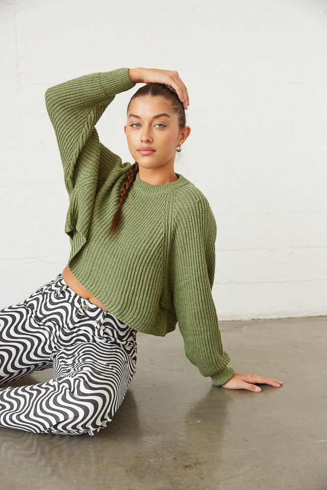 Rib knit green sweater