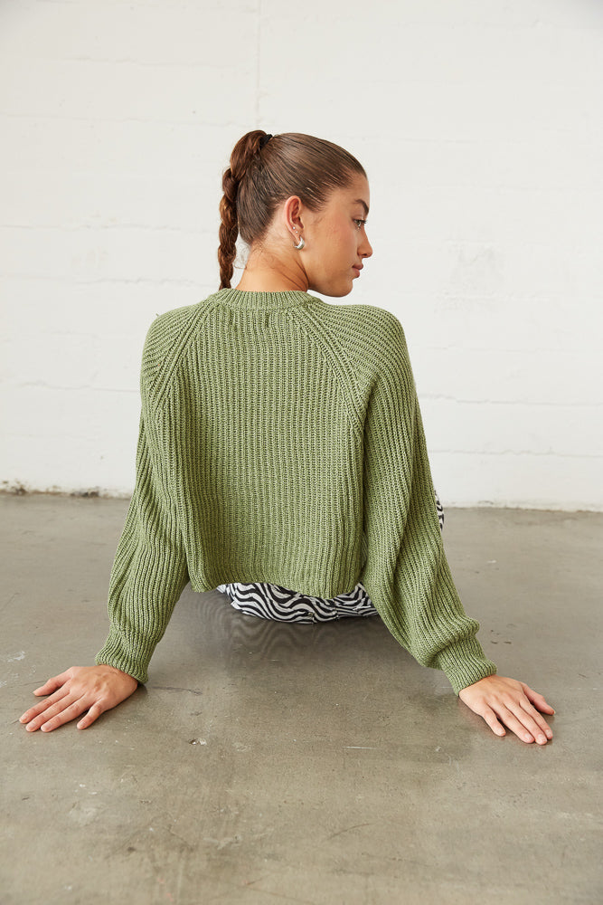 Green sweater crop top
