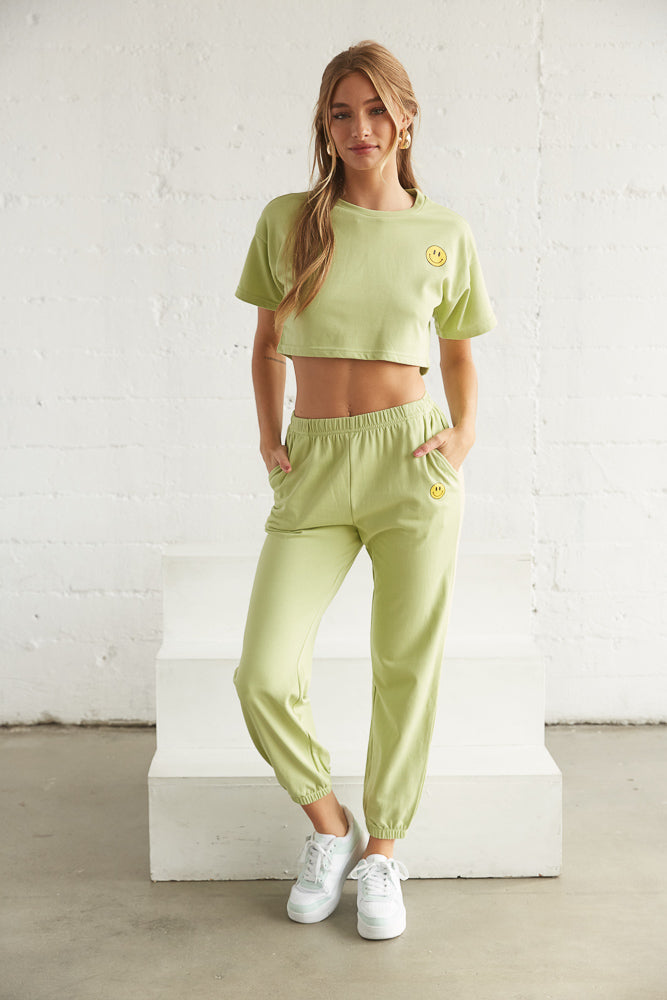 Front view of green sweatpants