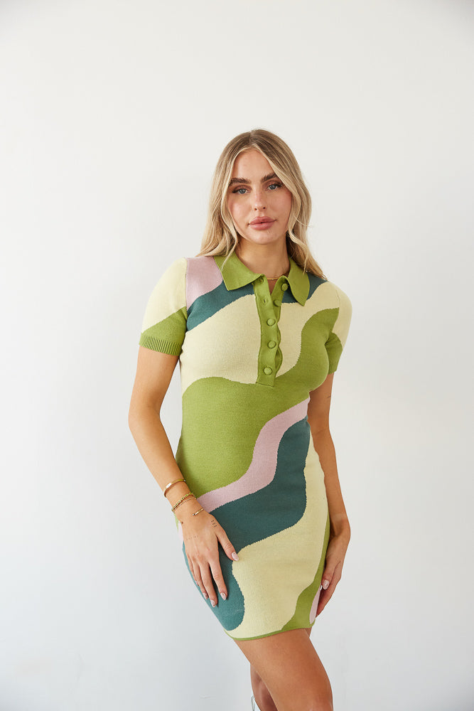 green wavy knit dress