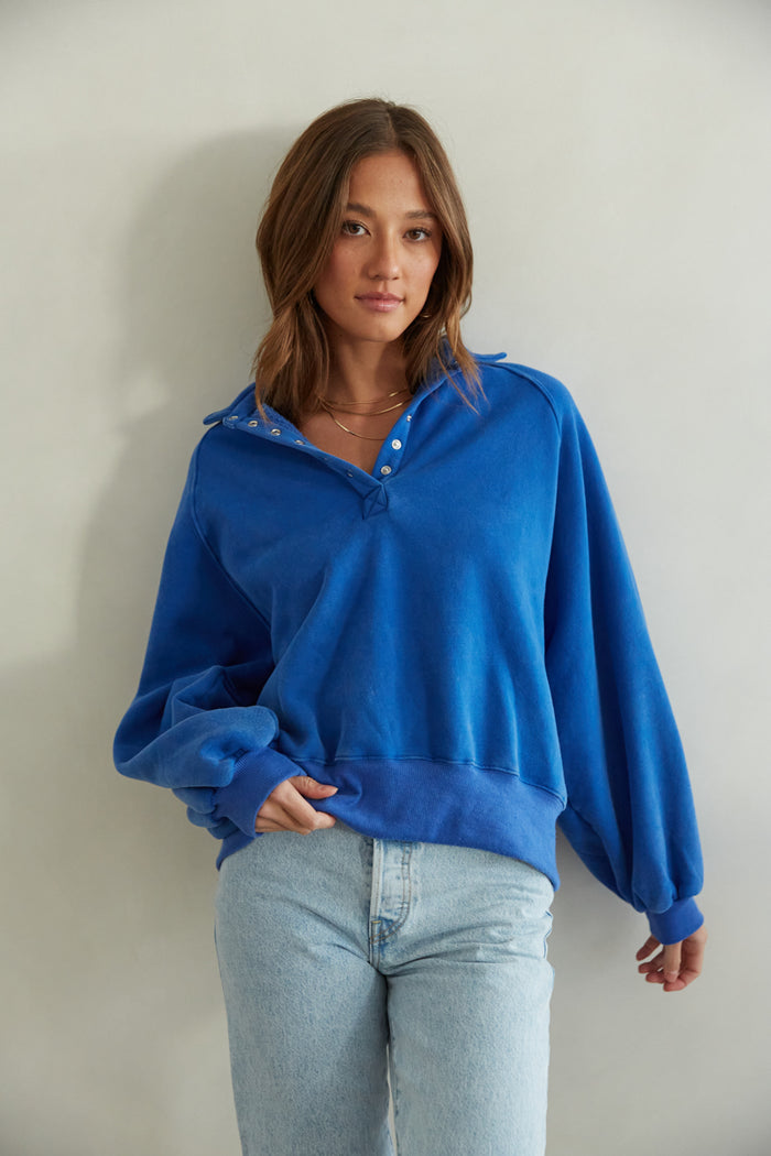 cobalt blue collared sweater