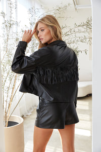 fringe vegan leather jacket - date night - casual date - going for drinks - dinner 